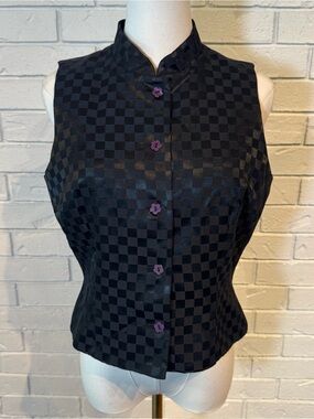 Vintage 90s y2k Maggy London Checkerboard Satin Vest Womens M